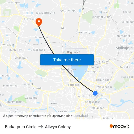 Barkatpura Circle to Allwyn Colony map