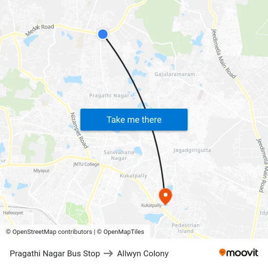 Pragathi Nagar Bus Stop to Allwyn Colony map