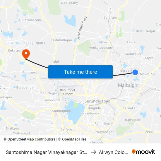 Santoshima Nagar Vinayaknagar Stop to Allwyn Colony map