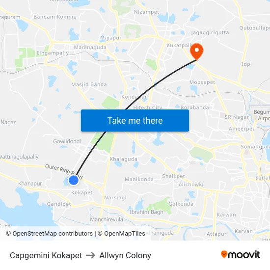 Capgemini Kokapet to Allwyn Colony map