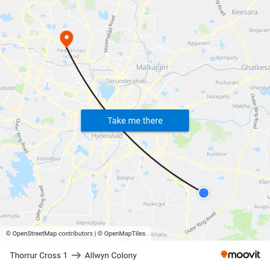 Thorrur Cross 1 to Allwyn Colony map