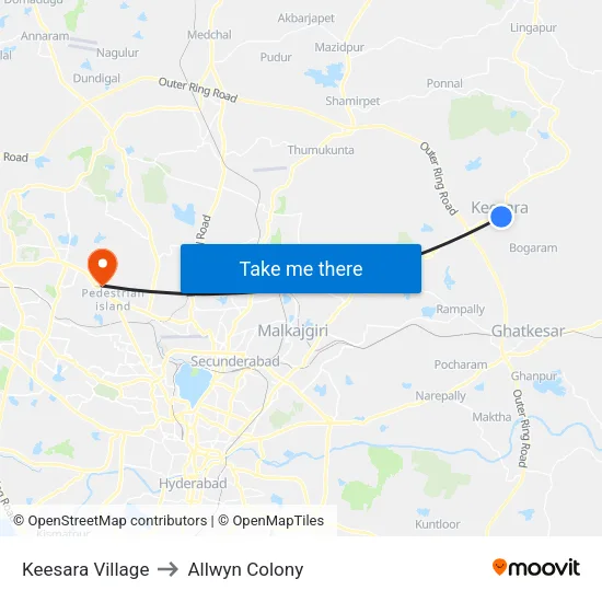 Keesara Village to Allwyn Colony map