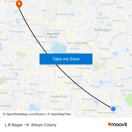L.B Nagar to Allwyn Colony map