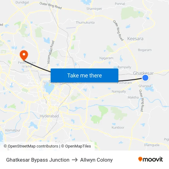 Ghatkesar Bypass Junction to Allwyn Colony map
