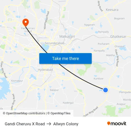 Gandi Cheruvu X Road to Allwyn Colony map