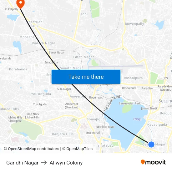 Gandhi Nagar to Allwyn Colony map