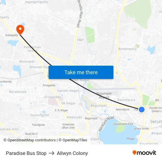 Paradise Bus Stop to Allwyn Colony map