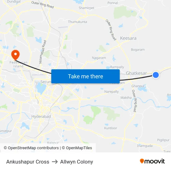 Ankushapur Cross to Allwyn Colony map