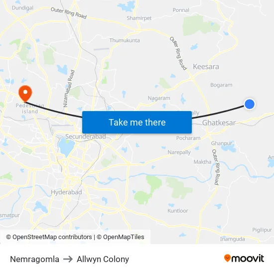 Nemragomla to Allwyn Colony map