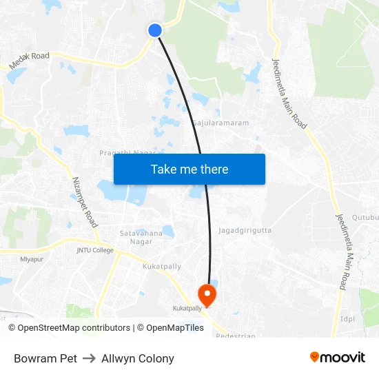 Bowram Pet to Allwyn Colony map