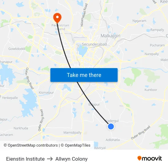 Eienstin Institute to Allwyn Colony map