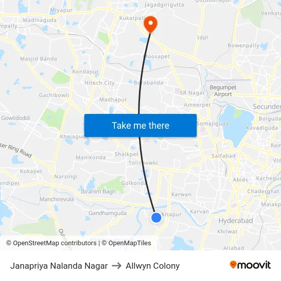 Janapriya Nalanda Nagar to Allwyn Colony map