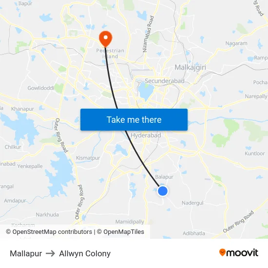 Mallapur to Allwyn Colony map