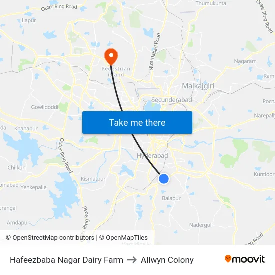 Hafeezbaba Nagar Dairy Farm to Allwyn Colony map