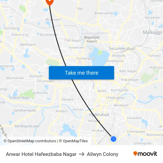 Anwar Hotel Hafeezbaba Nagar to Allwyn Colony map
