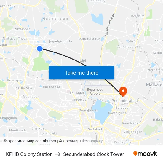 KPHB Colony Station to Secunderabad Clock Tower map