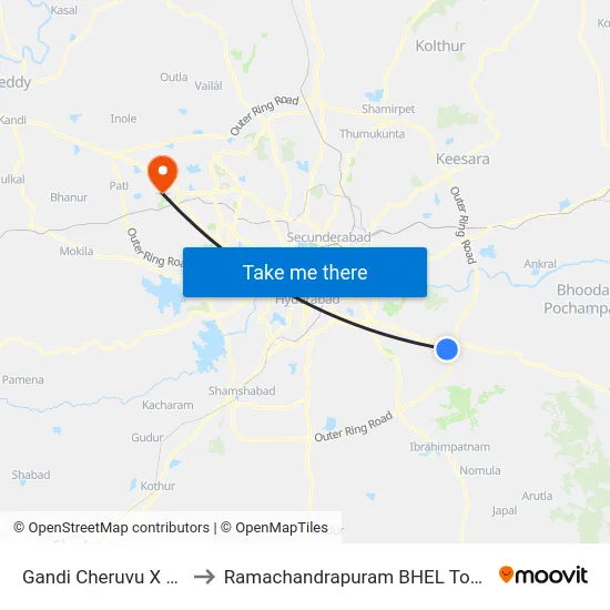 Gandi Cheruvu X Road to Ramachandrapuram BHEL Township map