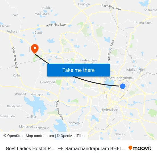 Govt Ladies Hostel Parsigutta to Ramachandrapuram BHEL Township map