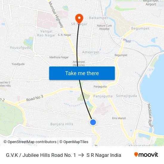 G.V.K / Jubilee Hills Road No. 1 to S R Nagar India map