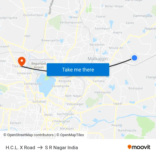H.C.L. X Road to S R Nagar India map