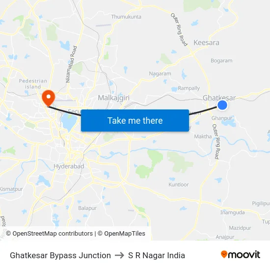 Ghatkesar Bypass Junction to S R Nagar India map
