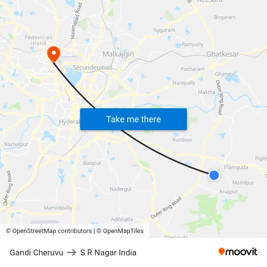 Gandi Cheruvu to S R Nagar India map
