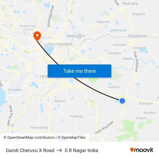 Gandi Cheruvu X Road to S R Nagar India map