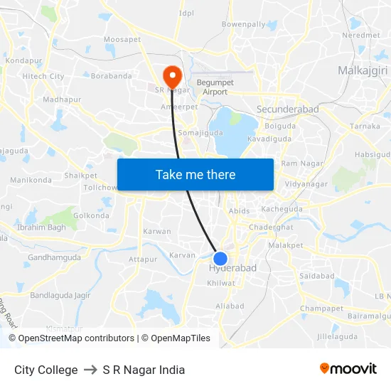 City College to S R Nagar India map
