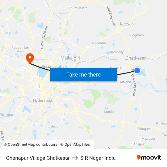 Ghanapur Village Ghatkesar to S R Nagar India map