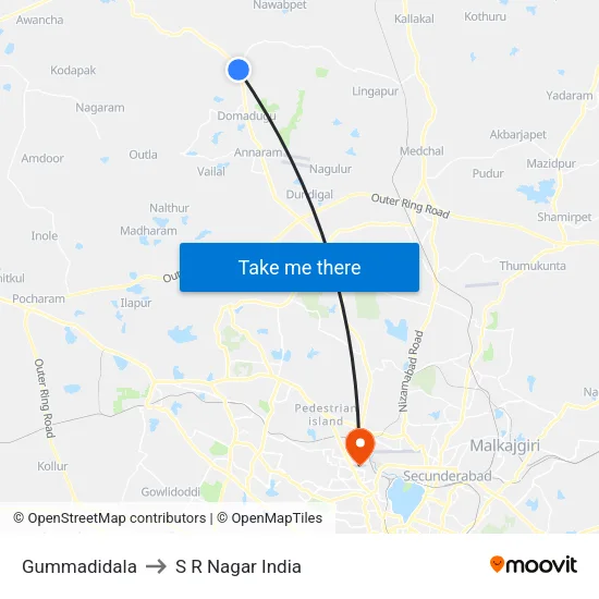 Gummadidala to S R Nagar India map