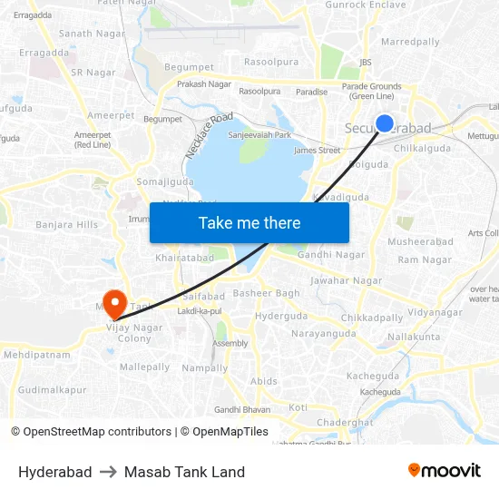 Hyderabad to Masab Tank Land map