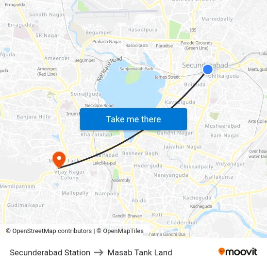 Secunderabad Station to Masab Tank Land map