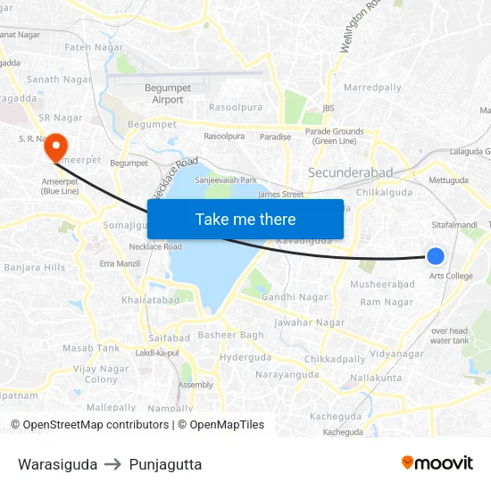 Warasiguda to Punjagutta map