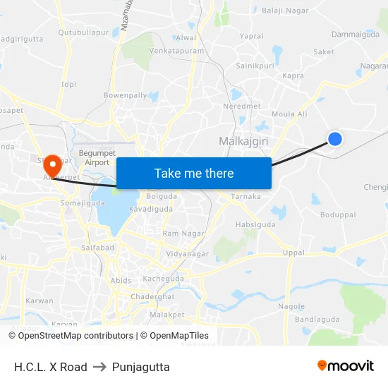 H.C.L. X Road to Punjagutta map