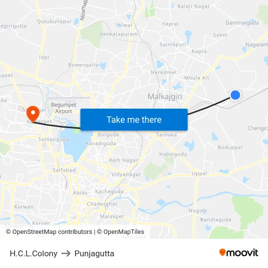 H.C.L.Colony to Punjagutta map