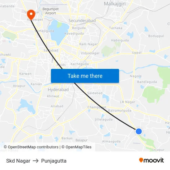 Skd Nagar to Punjagutta map