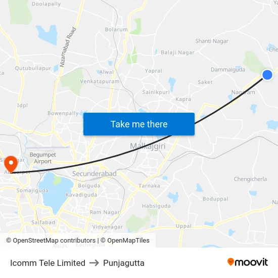 Icomm Tele Limited to Punjagutta map
