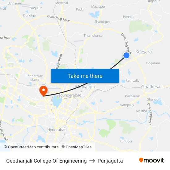 Geethanjali College Of Engineering to Punjagutta map