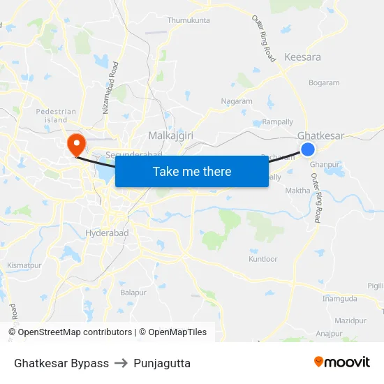 Ghatkesar Bypass to Punjagutta map