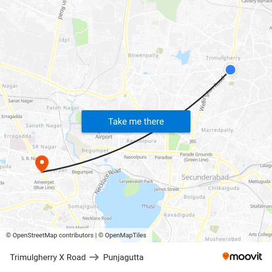 Trimulgherry X Road to Punjagutta map
