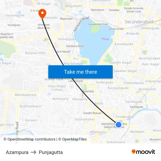 Azampura to Punjagutta map
