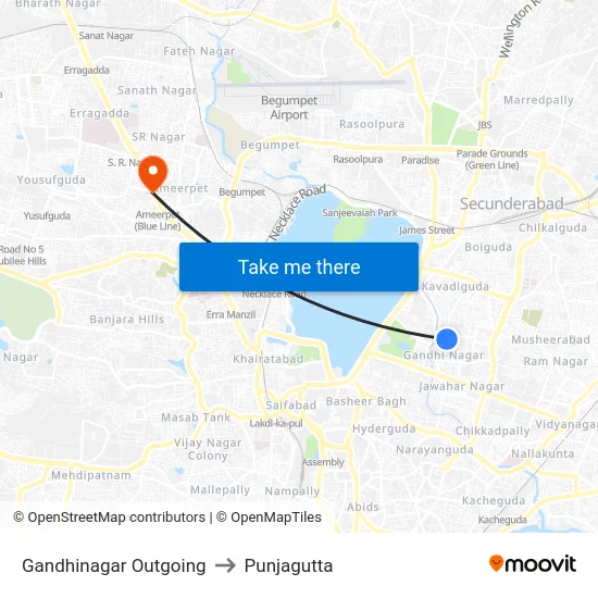 Gandhinagar Outgoing to Punjagutta map