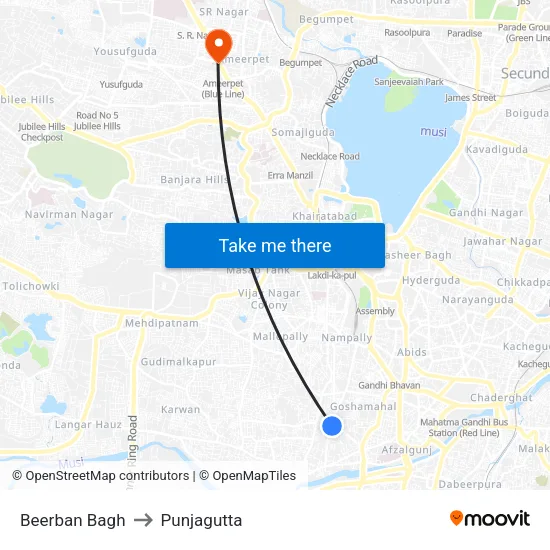 Beerban Bagh to Punjagutta map