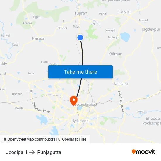 Jeedipalli to Punjagutta map