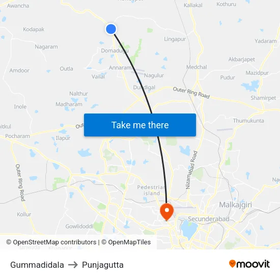Gummadidala to Punjagutta map