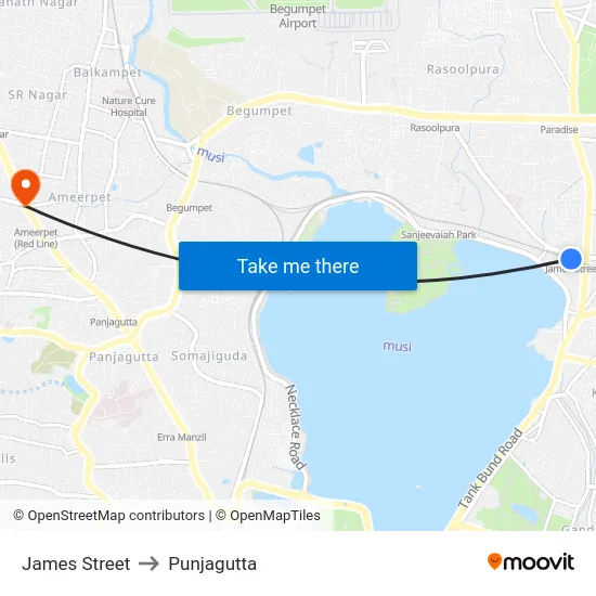 James Street to Punjagutta map