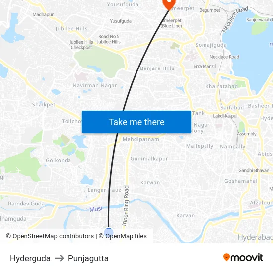 Hyderguda to Punjagutta map