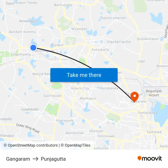 Gangaram to Punjagutta map