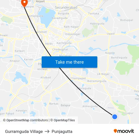 Gurramguda Village to Punjagutta map