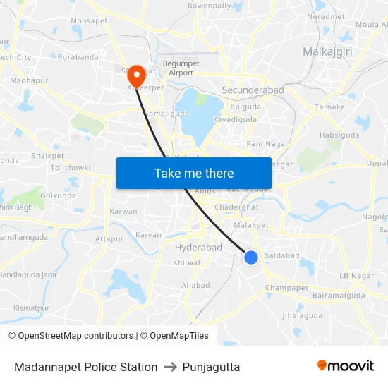 Madannapet Police Station to Punjagutta map